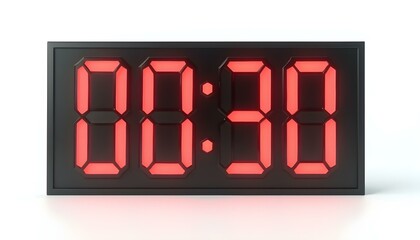 A digital clock timer displaying 00:30 representing a countdown isolated on a white background