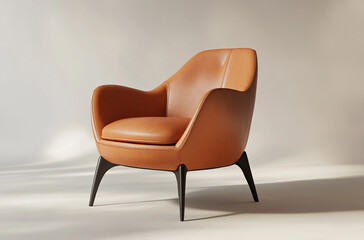 An elegant leather armchair with sleek lines and modern design placed in a minimalist setting
