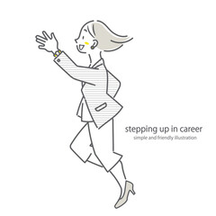 上昇思考の強いポジティブなビジネスウーマン　シンプルでお洒落な線画イラスト