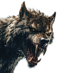 Fantasy Werewolf Illustration Against Isolated White Background, Mystical Creature Design