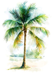 Obraz premium Watercolor Palm Tree Beach Illustration