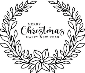 Merry Christmas Wreath Frame Vector