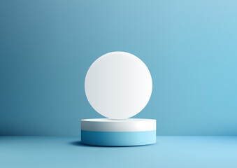 Minimalist 3D White Circular Platform with Blue Base for Modern Product Display and Showroom