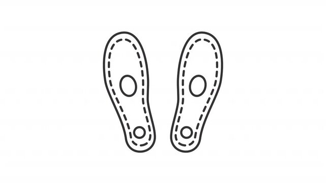 Animated orthopedic insoles icon. Footwear assistance line animation. Moving, rotating. Healthcare, flatfoot. Black illustration on white background. HD video with alpha channel. Motion graphic