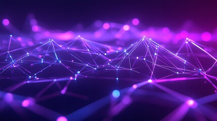 Obraz premium Abstract digital network with vibrant purple and blue hues, representing connectivity and data flow in a futuristic setting.