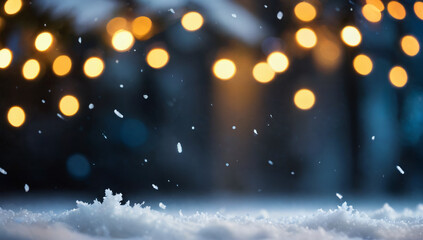 Naklejka premium flickering Christmas lights above the snow cover, creating a magical atmosphere of a winter night