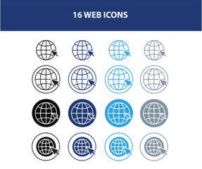 Fototapeta premium Collection of 16 Globe Web Icons