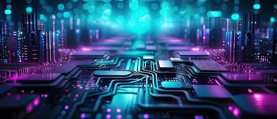 Fototapeta premium Circuit Board Cityscape
