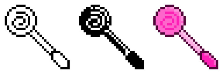 Obraz premium Pink Swirling Lollipop, Pixel Art Icon Set with Variant