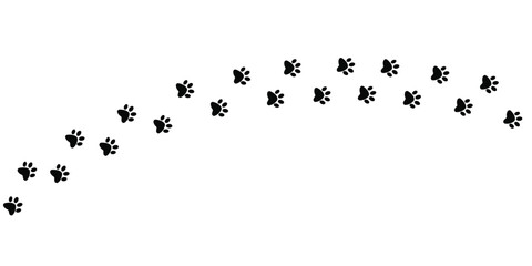 Dog or cat paws print walk, footprint, design. Paw trail isolated on white background