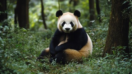 Obraz premium This is a picture of a giant panda. Giant pandas are in danger of going extinct.
