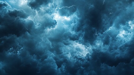 Dramatic thunderstorm clouds with striking lightning in a dark sky