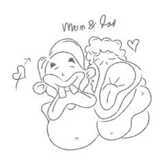 sketch of funny facial expressions of mother and father with transparent background