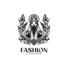 abstract premium modern woman fashion logo template suitable for boutique, shop, online business, e commerce shop. vintage fashion editable vector logo. premium wedding dress shop logo