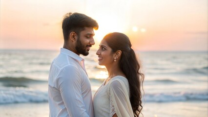 Obraz premium Indian Couple at Beach Sunset 