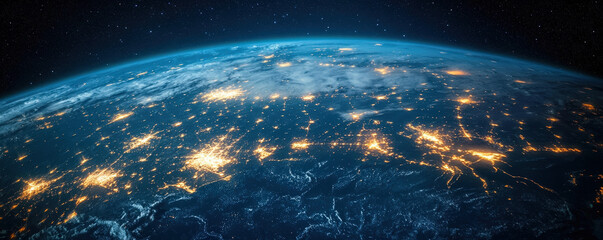 Obraz premium International data streams and digital commerce visualized in web banner