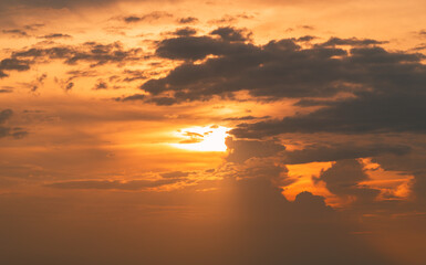 4k Aerial of Cloud with sunset sky background in Thailand,Cloudscape time lapse background Dark red purple sunset sky Nature background, sunset in the clouds