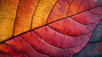 Close-up of a Red and Orange Leaf with Visible Veins