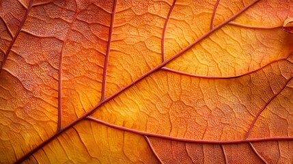 Close-up of a Red and Orange Autumn Leaf Vein Pattern