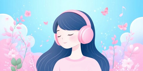 Beautiful girl in headphones listening to music