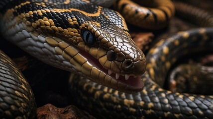 Fototapeta premium Realistic close up shot of deadly snakes ,poisonous snake ,viper snake ,cobra ,black mamba ,Ai gen