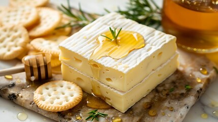 Serve soft cheddar with crackers and liquid honey