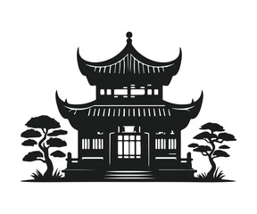Chinese house silhouette vector art illustration