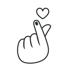 Hand with heart symbol, Hand with fingers in heart shape. Mini heart filled outline icon.