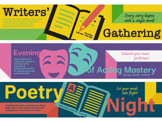 Poetry evening promo banner set design template literary festival vector flat illustration