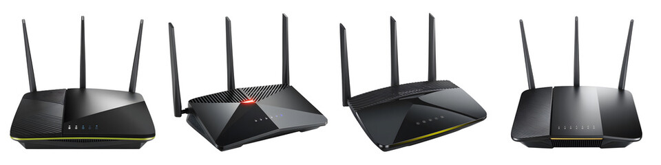 WIFI router set on white and transparent background