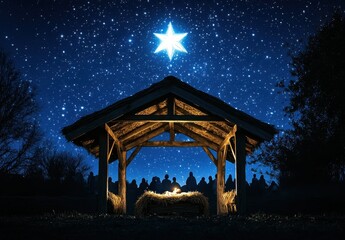 Nativity Scene Under Starry Night Sky