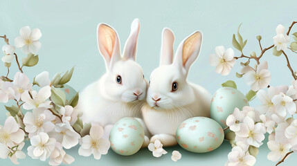 Obraz premium Elegant Easter Day greeting card in blue color design.