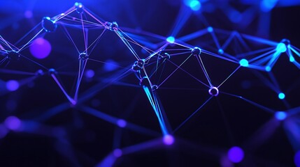 Vibrant abstract representation of a network with glowing nodes and connections. Ideal for technology and science themes.