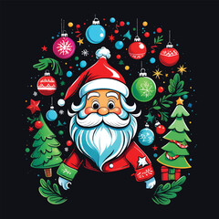 Festive Christmas Santa Tee – Bold Colors, Black Background