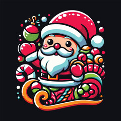 Festive Christmas Santa Tee – Bold Colors, Black Background