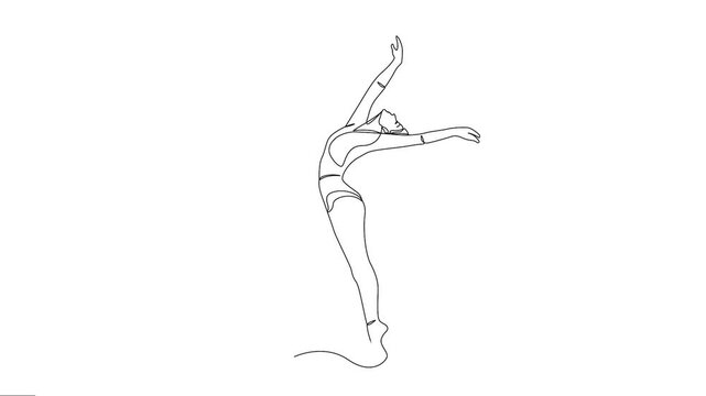 Dance continuous single-line drawing animation. The woman in the dance pose outlines animated work. 