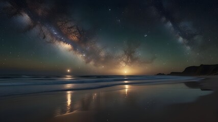 Ethereal view of a beach and milky way Generative AI