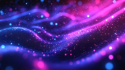 Vibrant waves of colorful particles swirl in a cosmic dance, creating a mesmerizing display of light and motion.