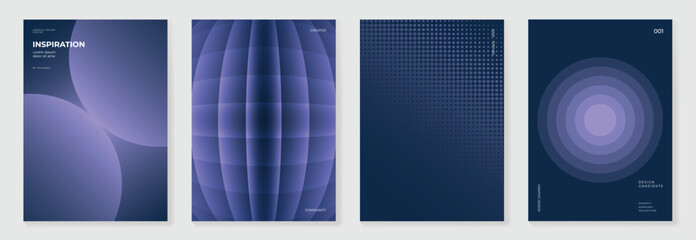 Modern gradient poster background vector set. Minimalist style cover template with monotone perspective geometric prism shape and halftone. Ideal design for social media, cover, banner, flyer.