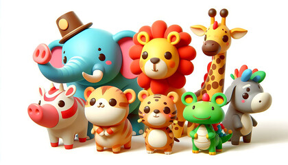 Colorful Cartoon Animals in a Cheerful Arrangement