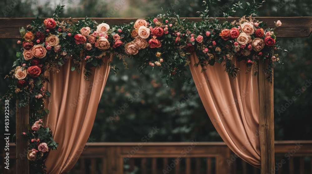 Sticker Floral Wedding Archway With Peach Drapes