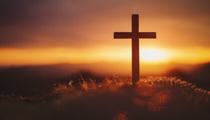 Wooden Cross with Soft Glowing Horizon Background
A wooden cross on the right, silhouetted against a glowing horizon of light, blending soft oranges and yellows on a clean background.