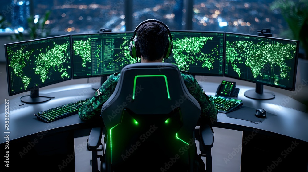Poster cybersecurity defense system visualization, intricate digital network architecture, dynamic threat d