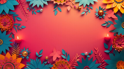 A beautiful Diwali frame with intricate floral designs and glowing diyas on the sides, perfect for festive greetings, messages, or creating a decorative background for Diwali celebrations.