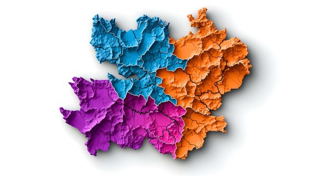 Gerrymandered District Map, a chaotic representation of manipulated electoral boundaries highlighting political strategy and its impact on representation.