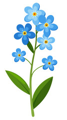 Charming Forget-Me-Not Flower Illustration - Delicate Blue Blooms with Yellow Centers, Perfect for Spring and Botanical Art, Forget-Me-Not Vector Illustration, Forget-Me-Not Flower Vector