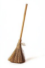 A broomstick leaning to the side, isolated on a white background