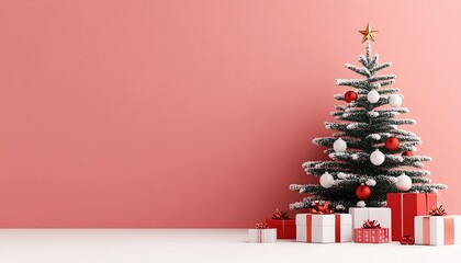 Gentle pastel Christmas background, large space for text, flat design illustration