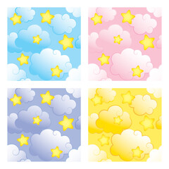 Seamless patterns with stars and clouds sky