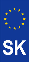 Slovakia Euroband with National Symbol: Blue Background Representing European Union and Slovakia Identity for Vehicle Registration.